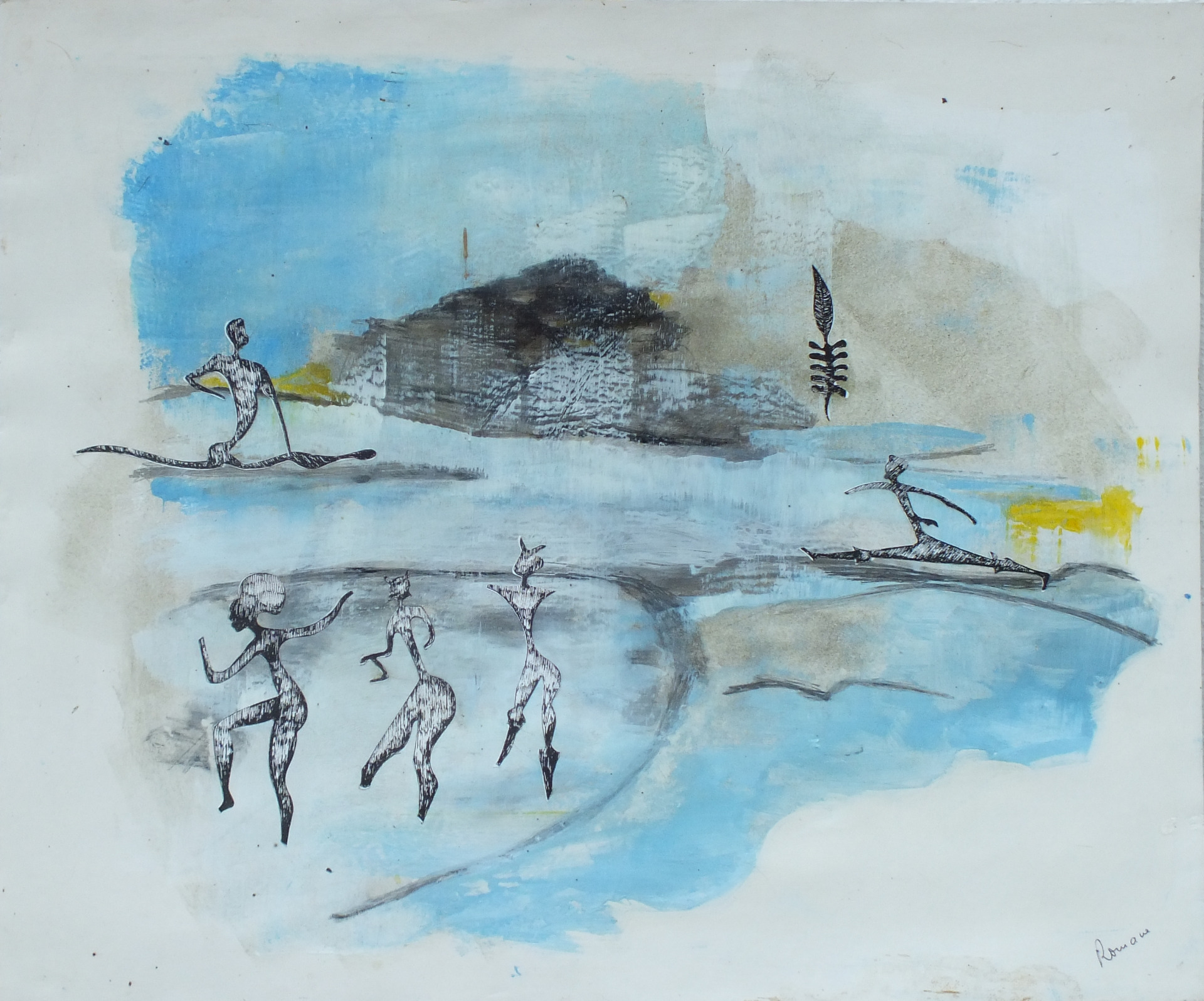 Glissade (acrylique, collage, 50*60) Prix : 70 €